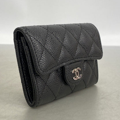 Chanel Card Case Quilted Caviar Leather Black Silver — view 2