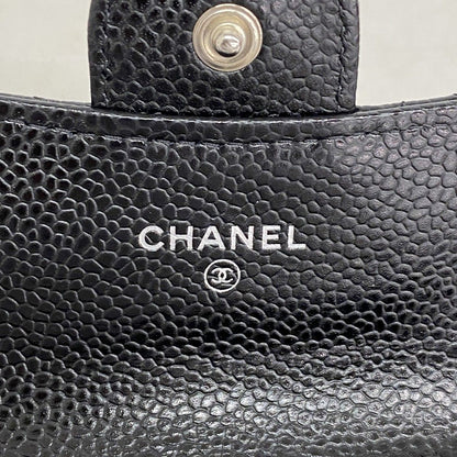 Chanel Card Case Quilted Caviar Leather Black Silver — view 4