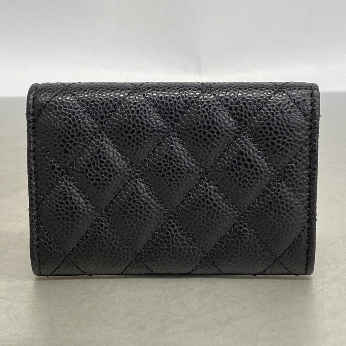Chanel Card Case Quilted Caviar Leather Black Silver — view 6