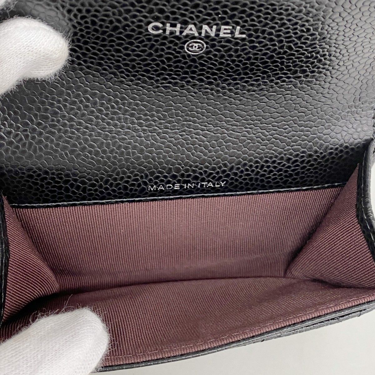 Chanel Card Case Quilted Caviar Leather Black Silver — view 3