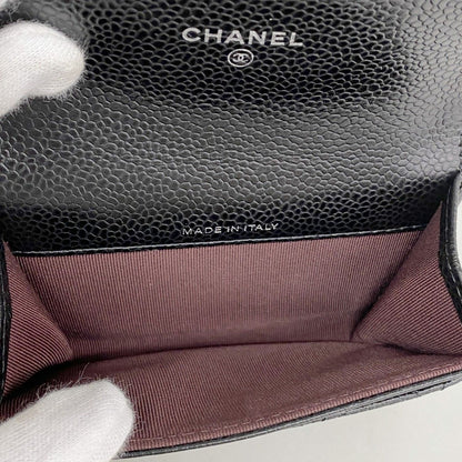 Chanel Card Case Quilted Caviar Leather Black Silver — view 3