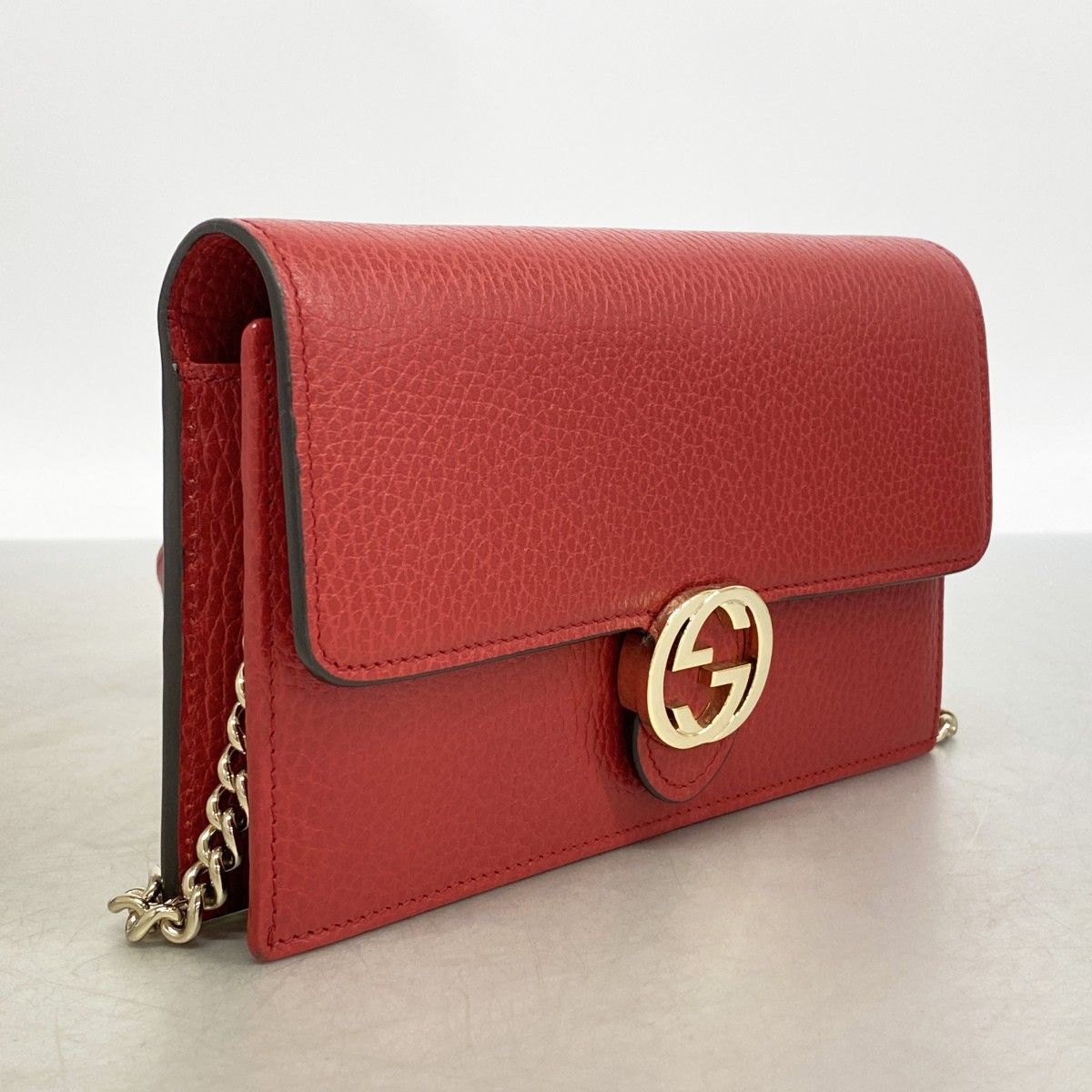 Gucci Shoulder Wallet Interlocking Leather Red Gold — view 2