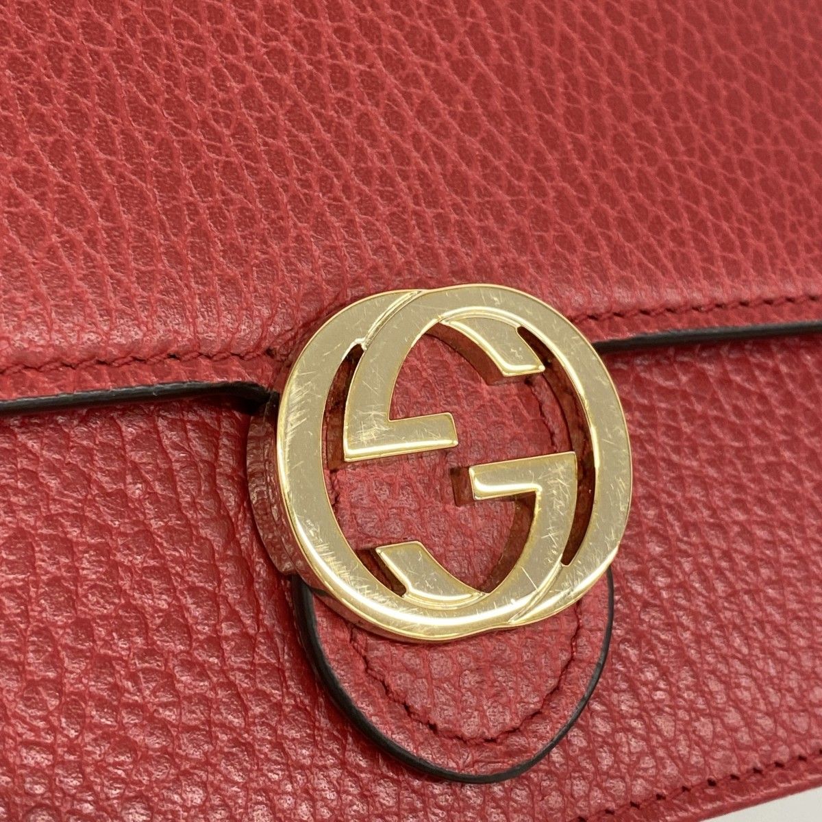 Gucci Shoulder Wallet Interlocking Leather Red Gold — view 8