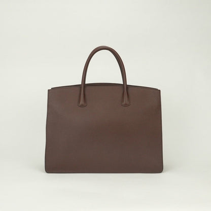 Hermes White Bus GM Business Briefcase Courchevel Havane Brown Gold — view 3