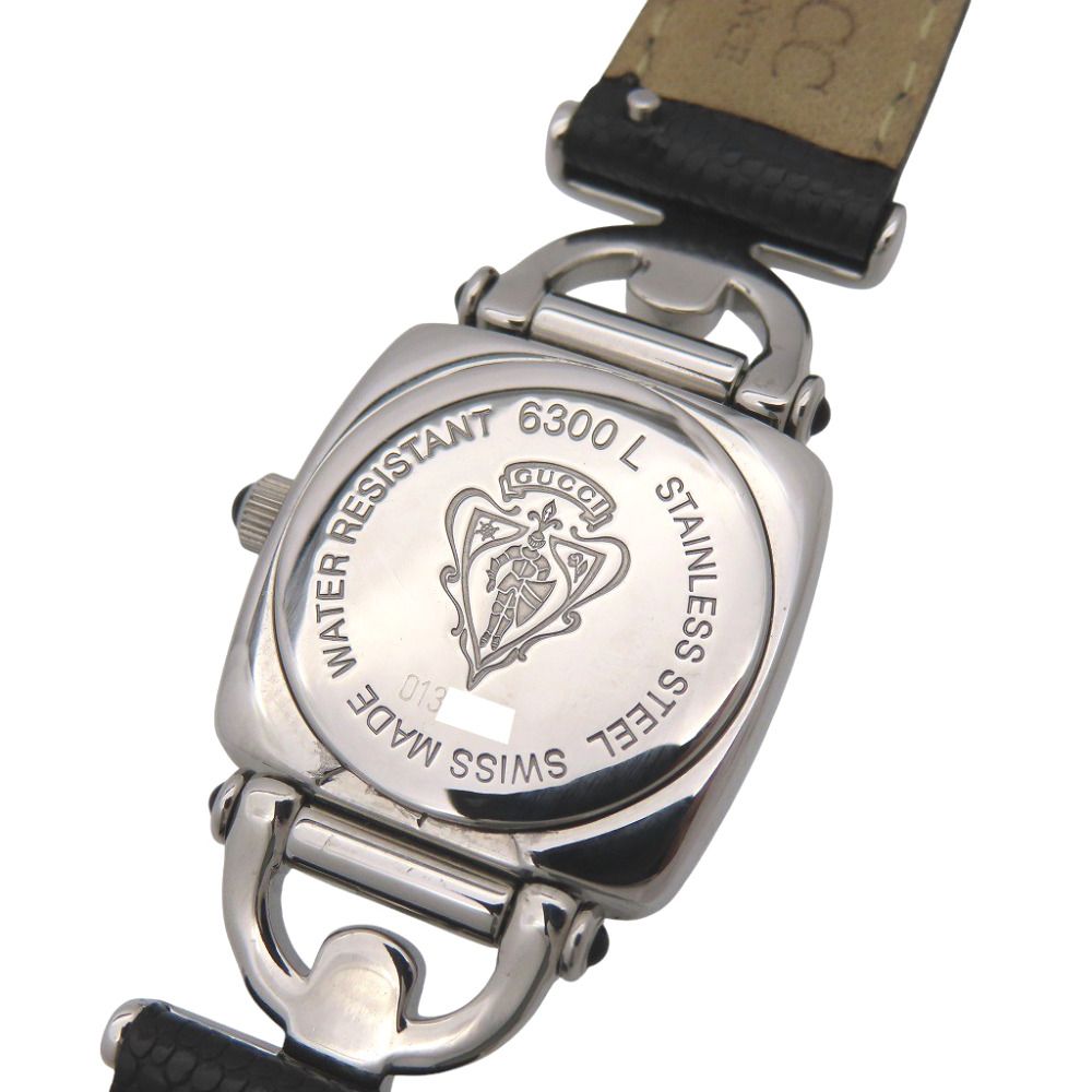 Gucci Quartz Watch Stainless Steel Embossed Leather Black Dial — view 8