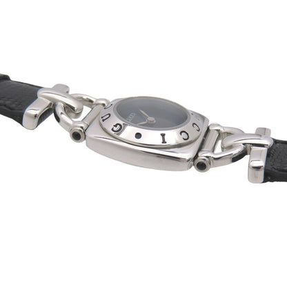 Gucci Quartz Watch Stainless Steel Embossed Leather Black Dial — view 4