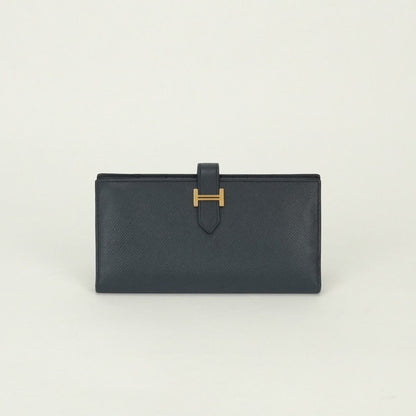 Hermes Bearn Souffle Wallet Epsom Blue Bleu Nuit Navy Gold Veau