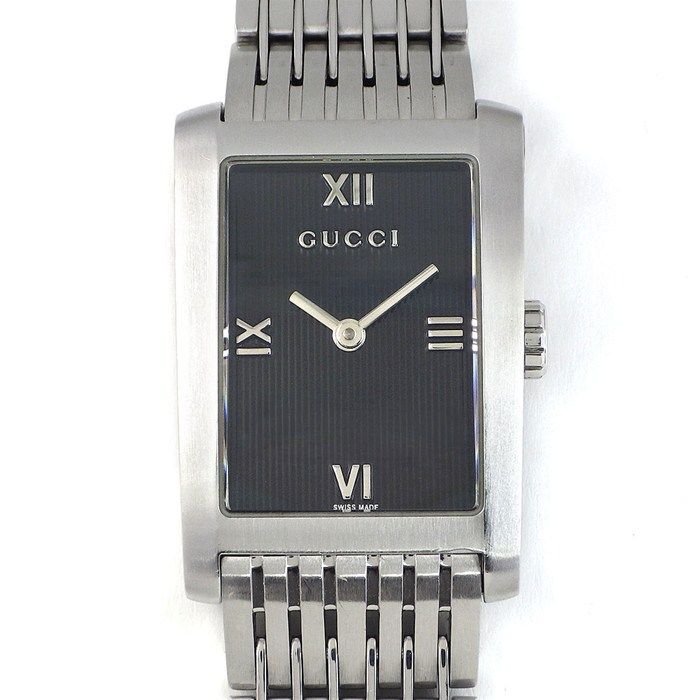 Gucci Watch Rectangular Stripe Black Dial SS Quartz Analog and Paper