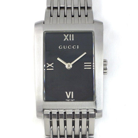 Gucci Watch Rectangular Stripe Black Dial SS Quartz Analog and Paper