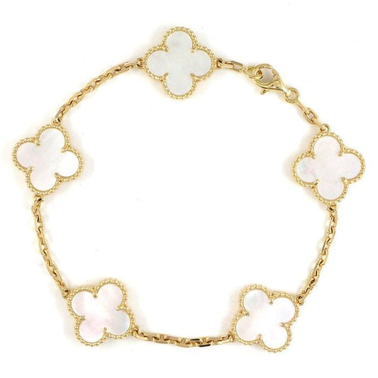 Van Cleef & Arpels Bracelet Vintage Alhambra 5 Motif White Shell 18K Yellow Gold
