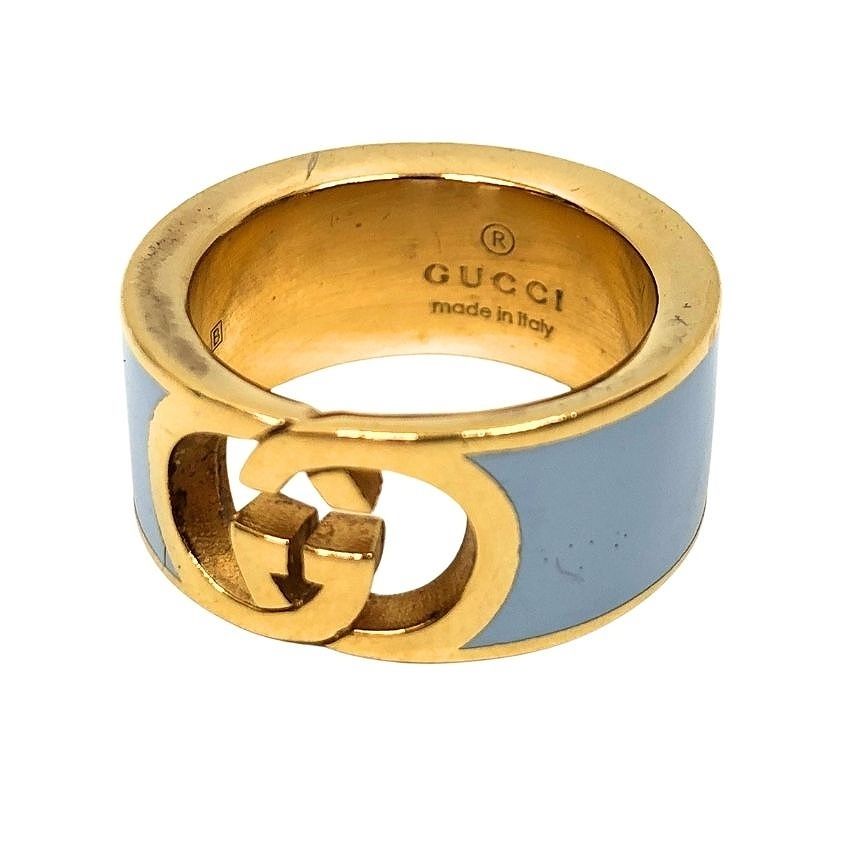 Gucci Interlocking G Enamel Ring S Gold Blue