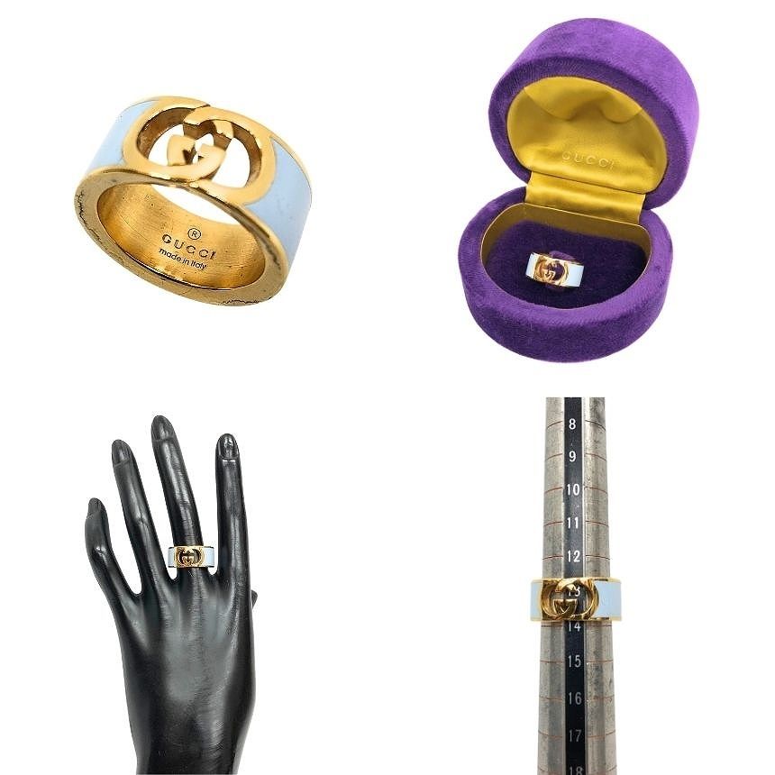 Gucci Interlocking G Enamel Ring S Gold Blue — view 2