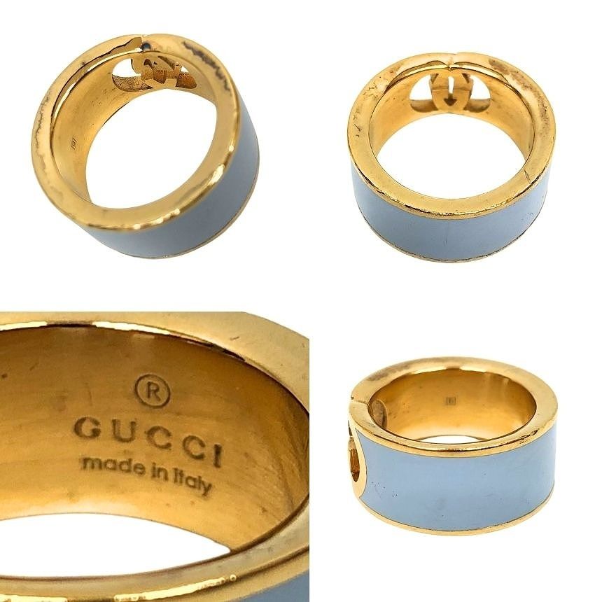 Gucci Interlocking G Enamel Ring S Gold Blue — view 3