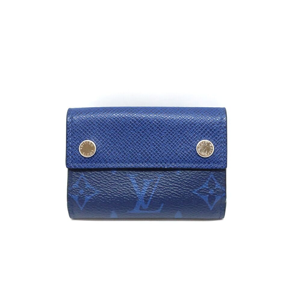 Hermes Ten Discovery Compact Wallet Cobalt Blue Taigarama Mini Trifold