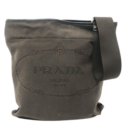 Prada Shoulder Bag Logo Jacquard Canvas Brown