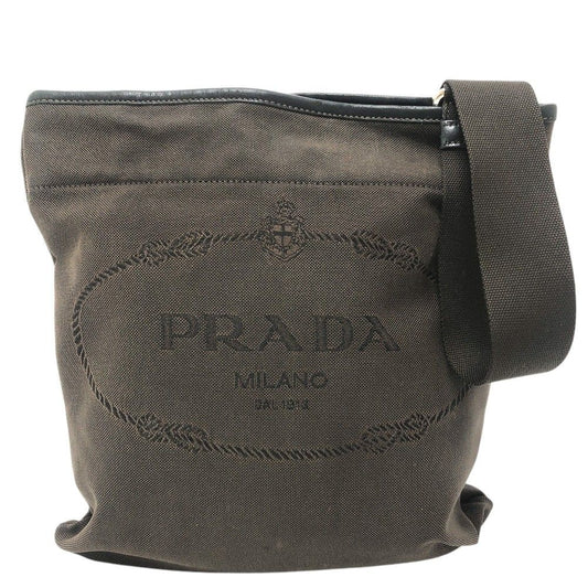 Prada Shoulder Bag Logo Jacquard Canvas Brown