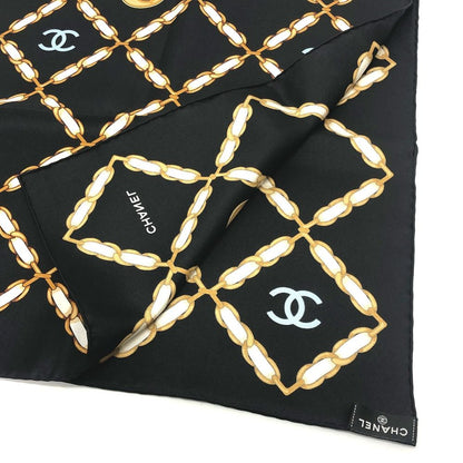Chanel Scarf CC Logo Chain All Over Pattern Silk Black — view 5
