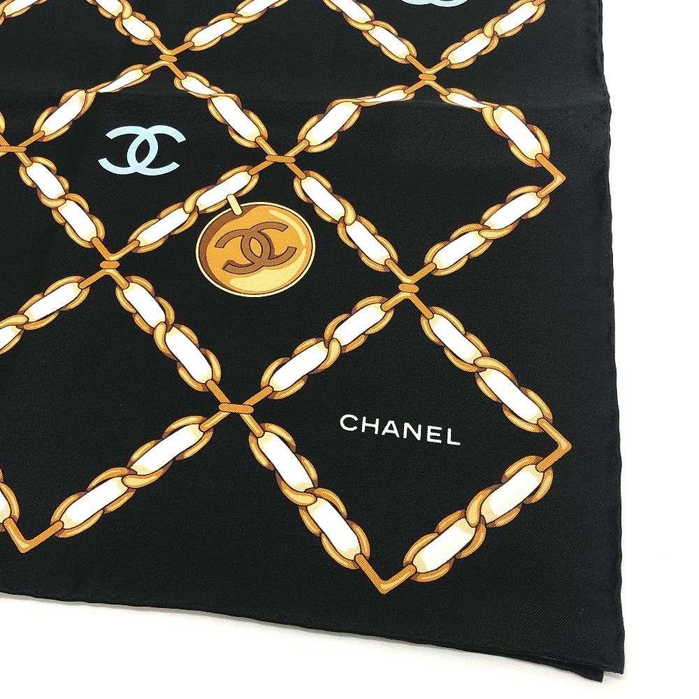 Chanel Scarf CC Logo Chain All Over Pattern Silk Black — view 4