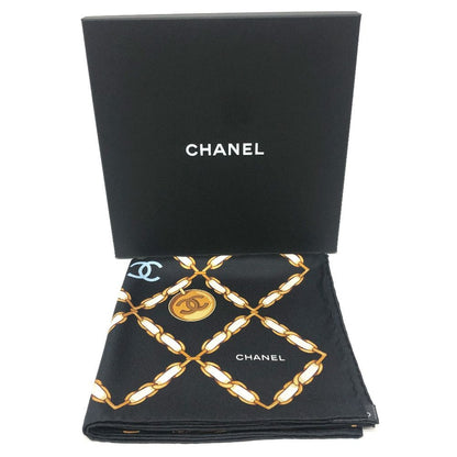 Chanel Scarf CC Logo Chain All Over Pattern Silk Black — view 8