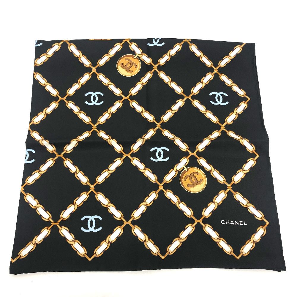 Chanel Scarf CC Logo Chain All Over Pattern Silk Black — view 3