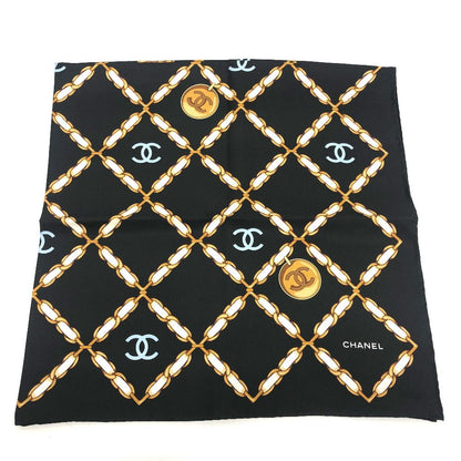 Chanel Scarf CC Logo Chain All Over Pattern Silk Black — view 3