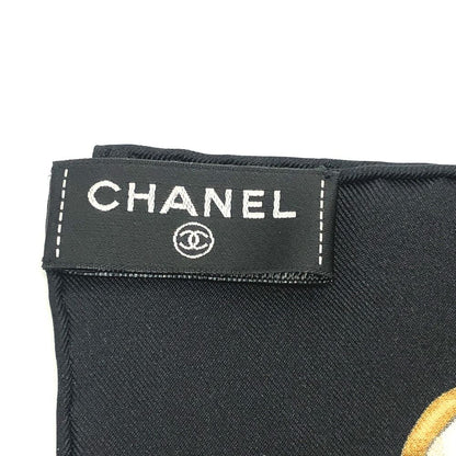 Chanel Scarf CC Logo Chain All Over Pattern Silk Black — view 6