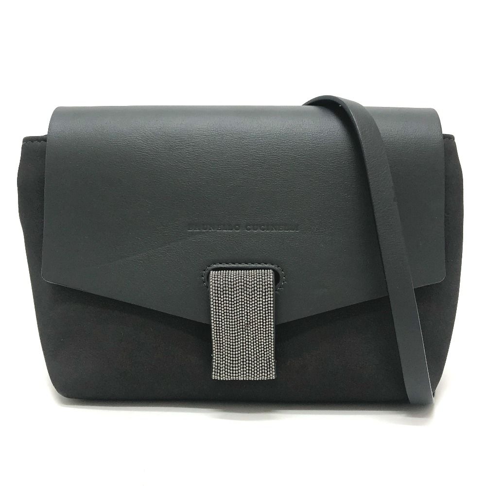 Brunello Cucinelli Shoulder Bag Metal Beads Leather Black