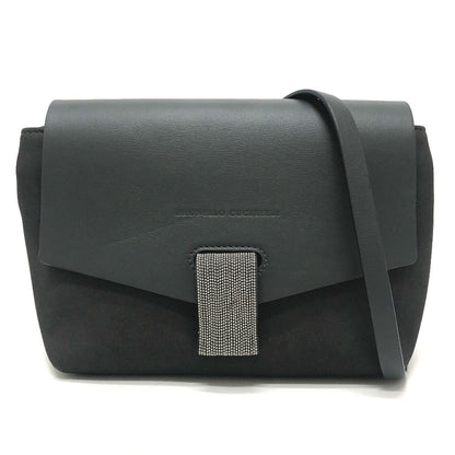 Brunello Cucinelli Shoulder Bag Metal Beads Leather Black