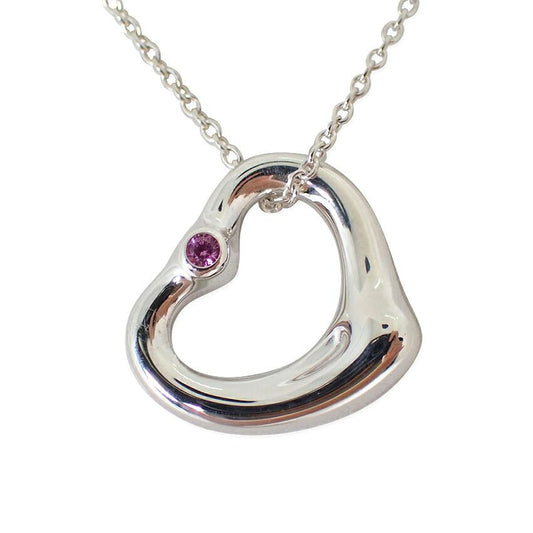 Tiffany & Co 925 Open Heart Pink Sapphire Necklace