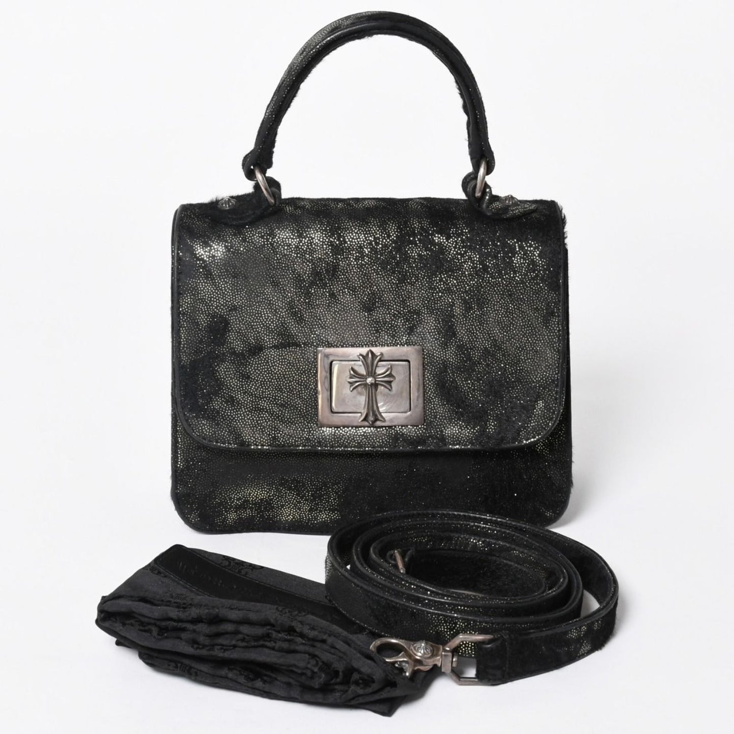 Chrome Hearts Grow UP 2-Way Bag Small CH Cross 925 Sterling Silver Calf Hair