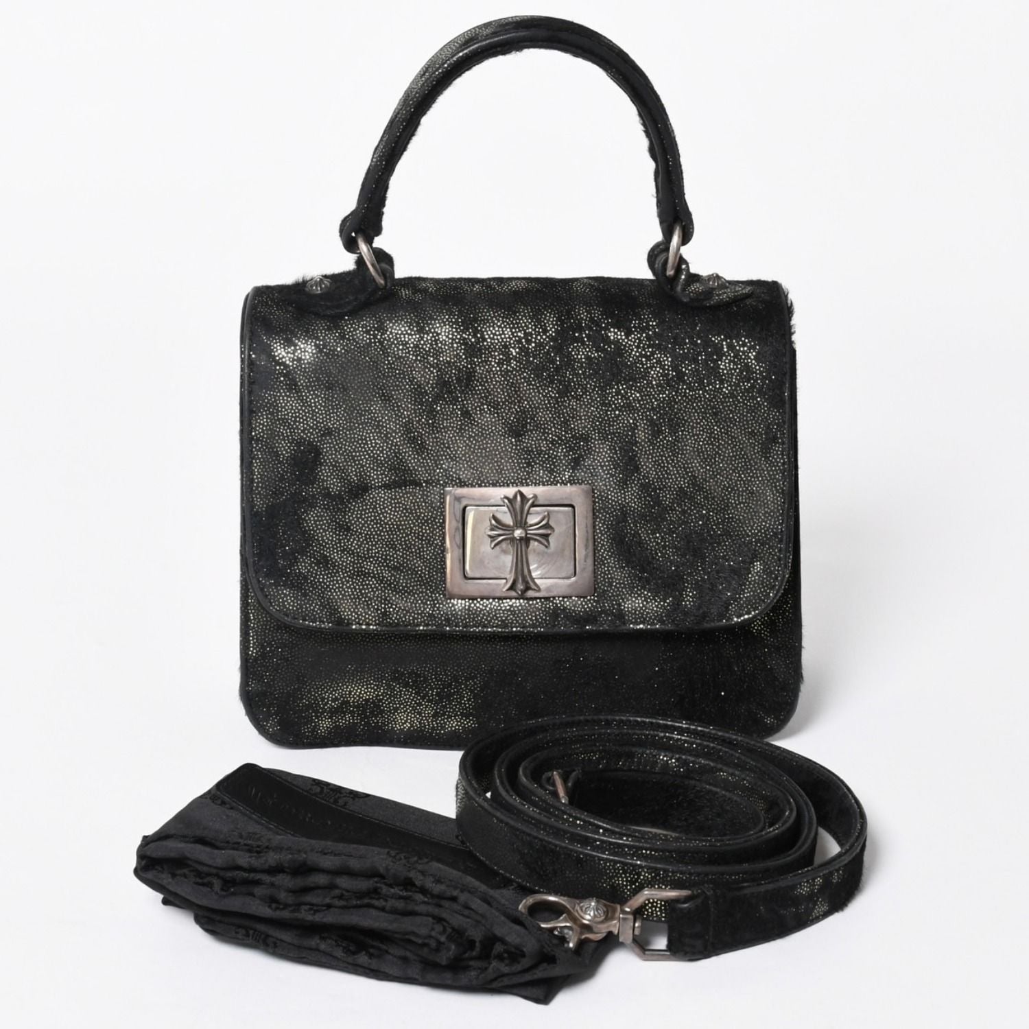 Chrome Hearts Grow UP 2-Way Bag Small CH Cross 925 Sterling Silver Calf Hair