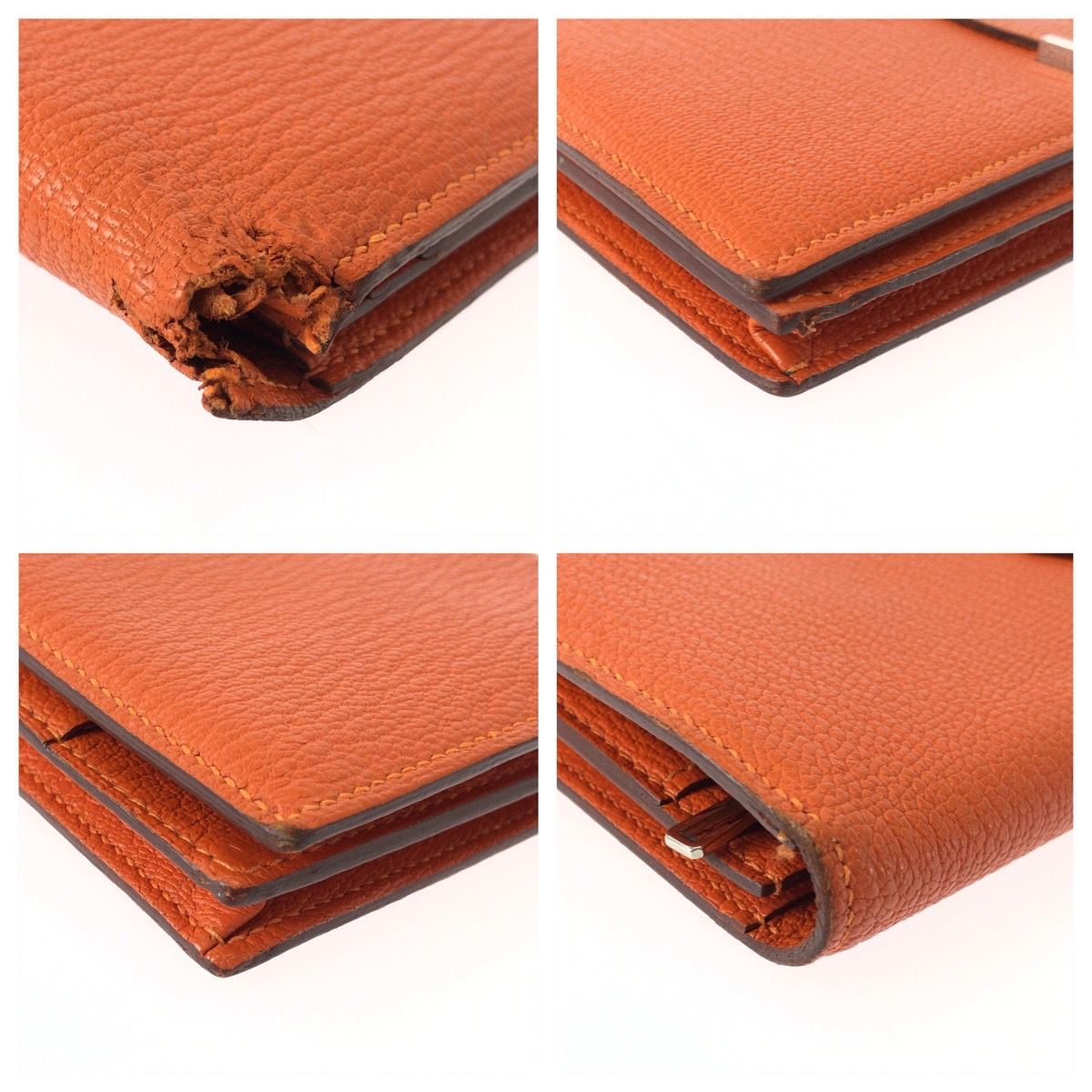 Hermes Bearn Souffle Orange Silver Veau Epsom Wallet — view 3