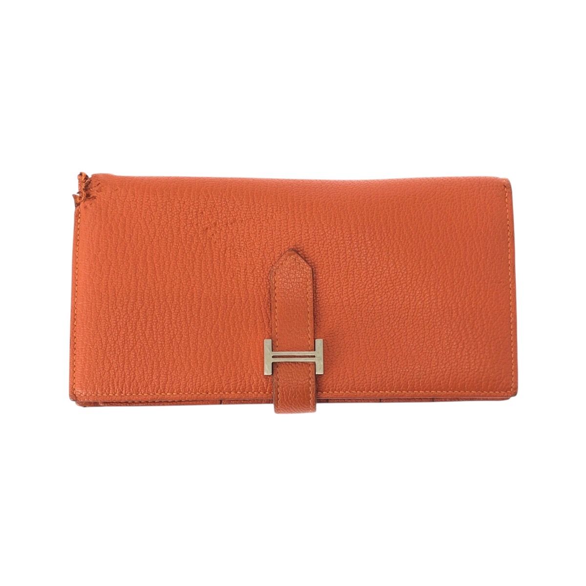Hermes Bearn Souffle Orange Silver Veau Epsom Wallet