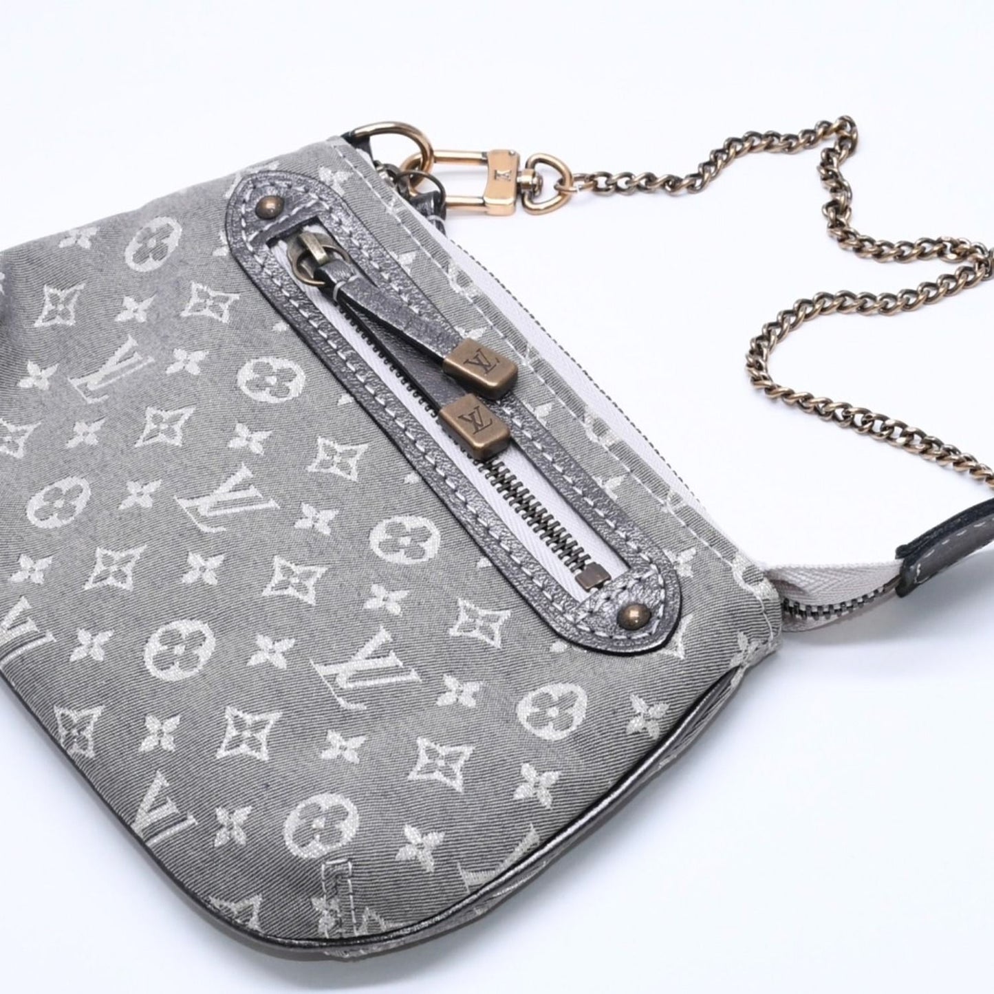 Louis Vuitton Monogram Mini Lin Mini Pochette Accessoires Plantine Handbag Gray — view 3