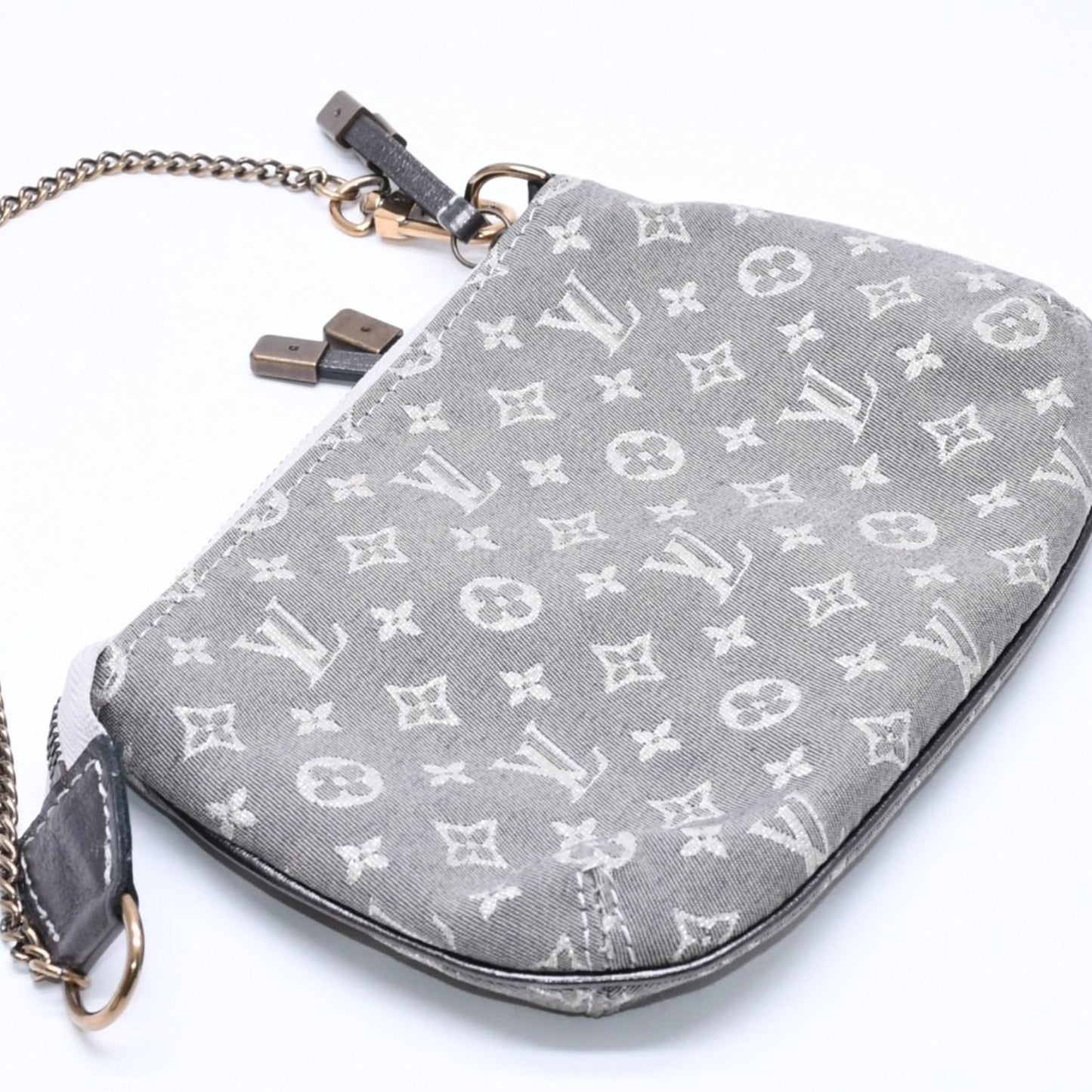 Louis Vuitton Monogram Mini Lin Mini Pochette Accessoires Plantine Handbag Gray — view 5