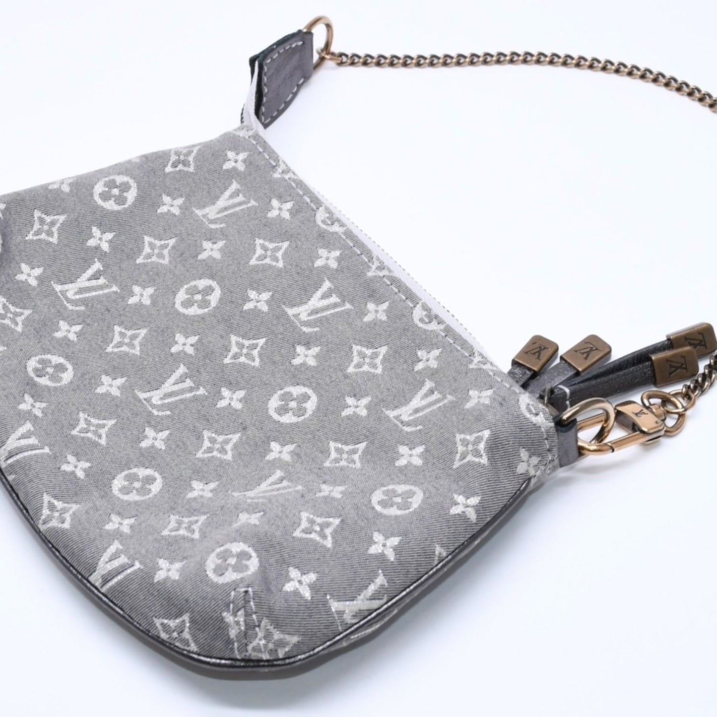 Louis Vuitton Monogram Mini Lin Mini Pochette Accessoires Plantine Handbag Gray — view 6