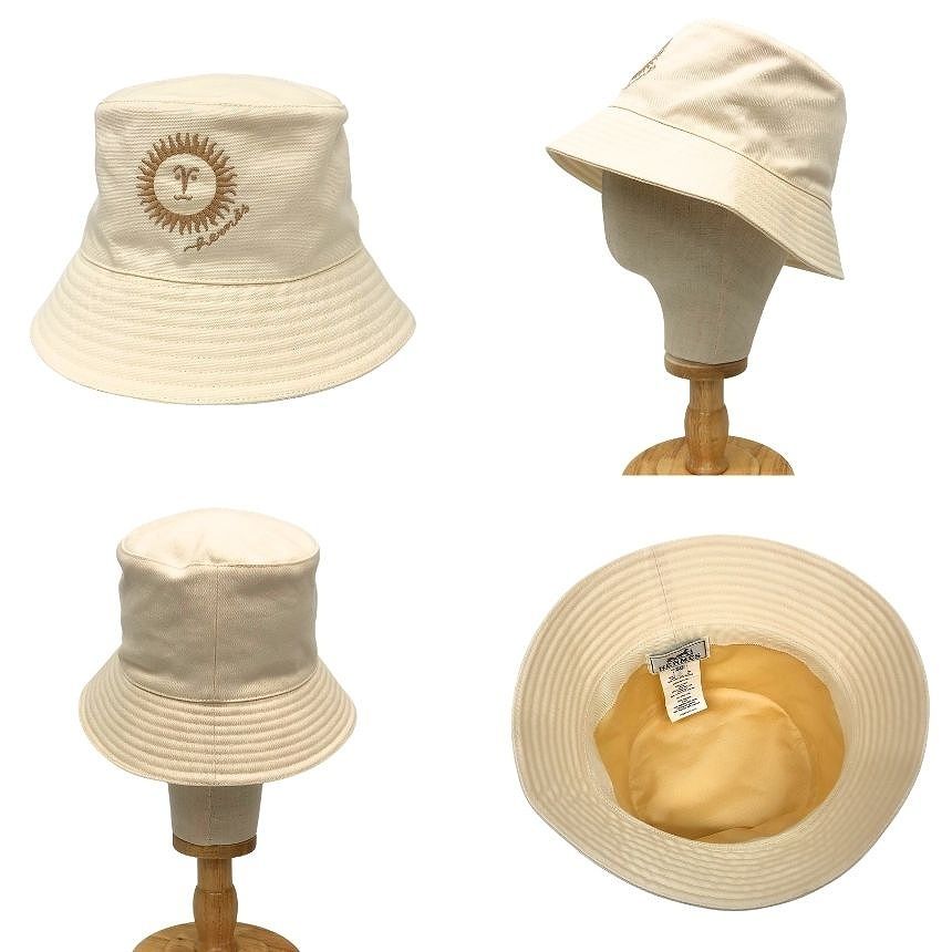 Hermes Hat Bucket Hat Baguette Hat Jean Sunshine 56 Cotton Ecru Beige New — view 2