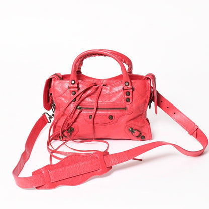 Balenciaga Classic Mini City 2-Way Shoulder Bag Leather Red Pink