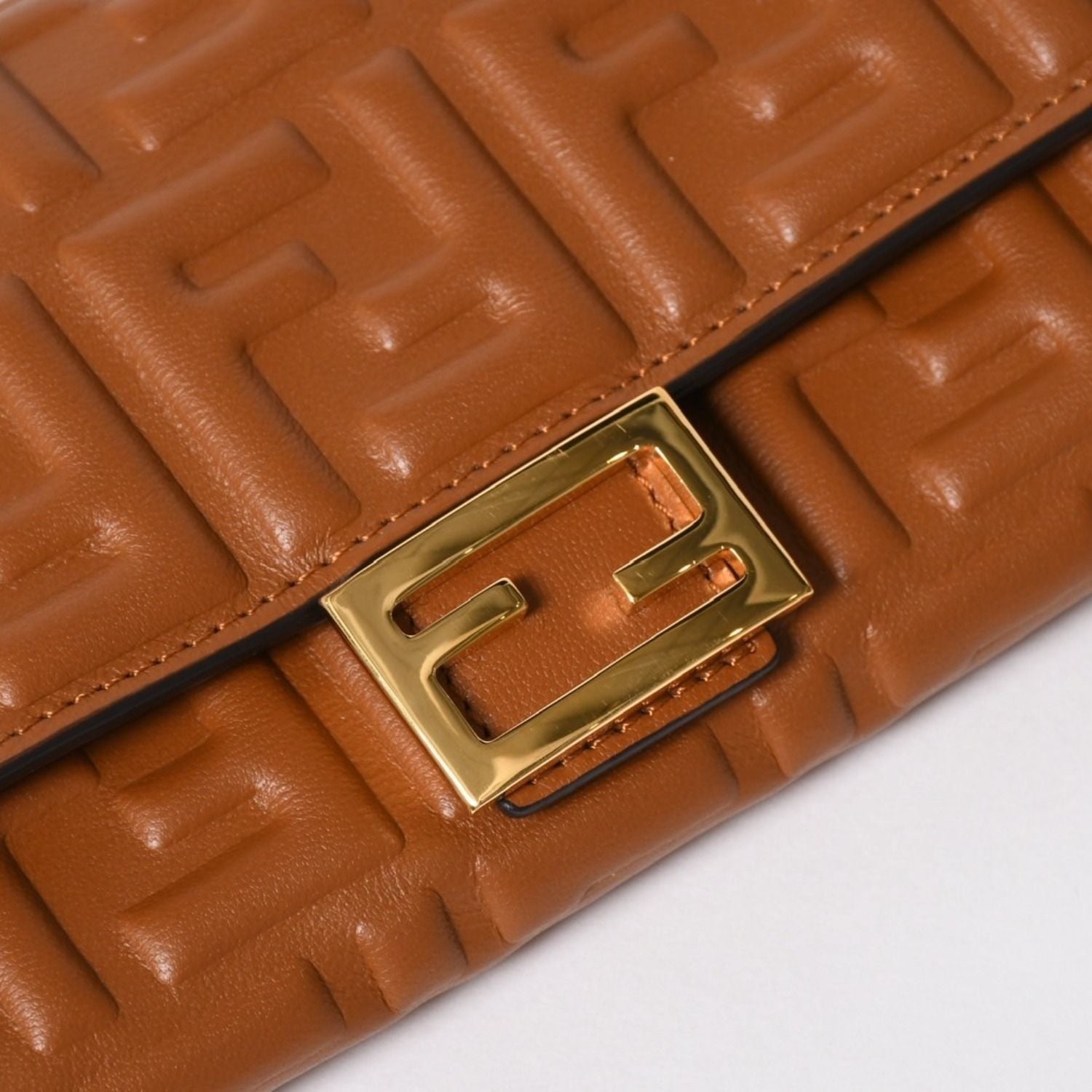 Fendi Wallet Continental Embossed FF Logo Brown Nappa Leather Gold — view 6