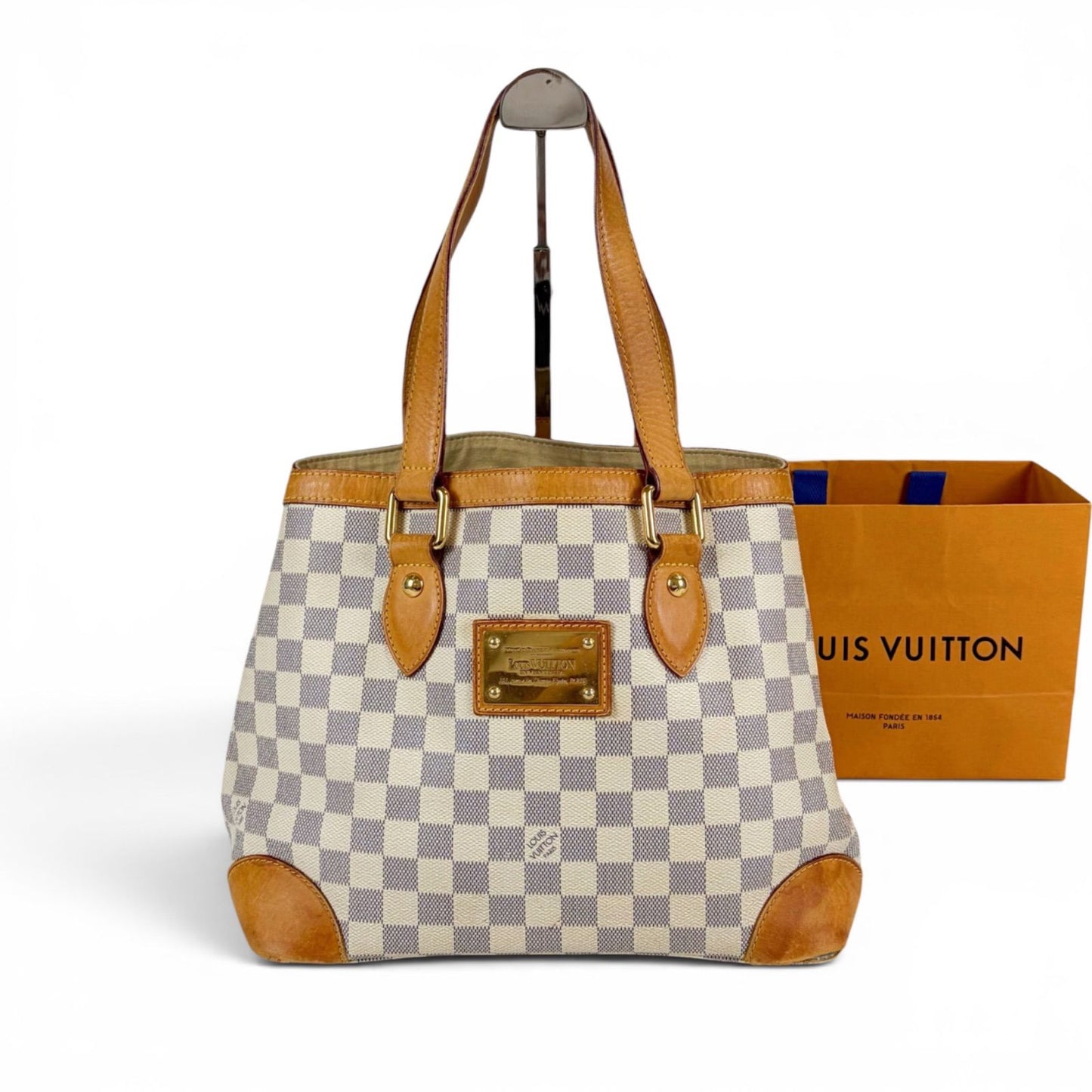 Louis Vuitton Damier Azur Leather Hampstead PM Tote Shoulder Bag