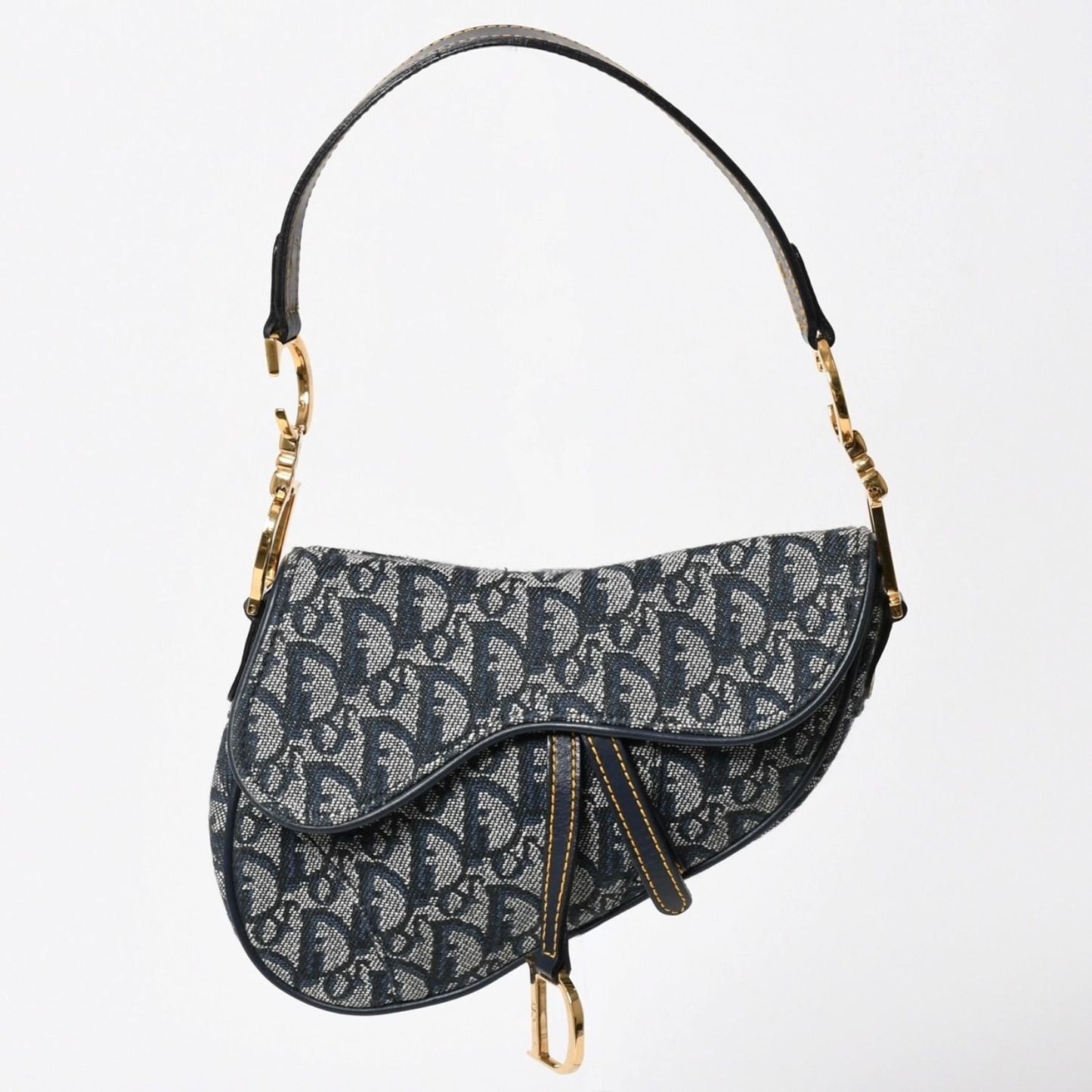 Dior Mini Saddle Bag Trotter Canvas Leather Navy