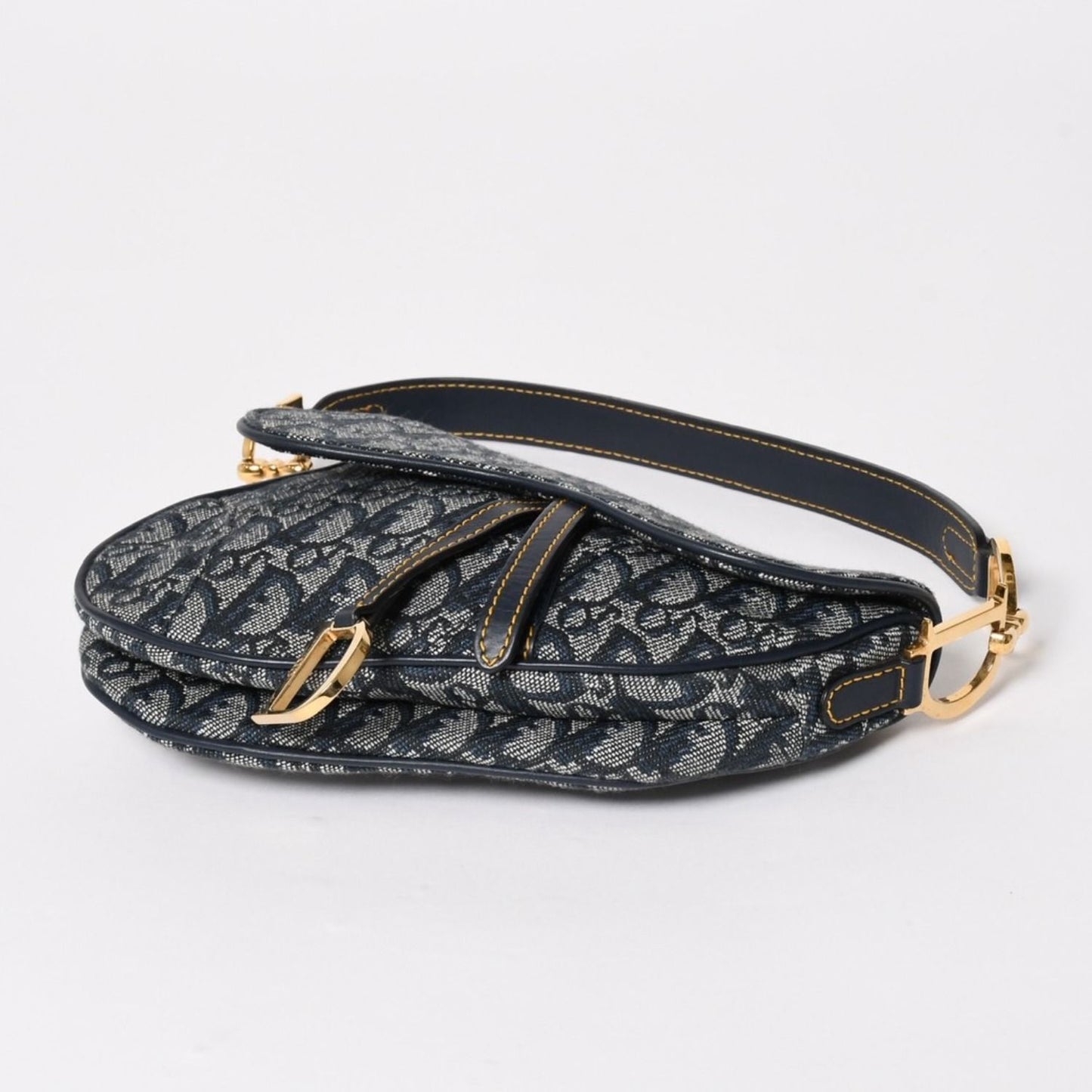 Dior Mini Saddle Bag Trotter Canvas Leather Navy — view 6