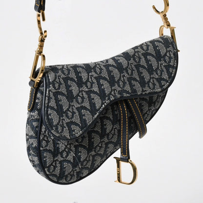 Dior Mini Saddle Bag Trotter Canvas Leather Navy — view 3