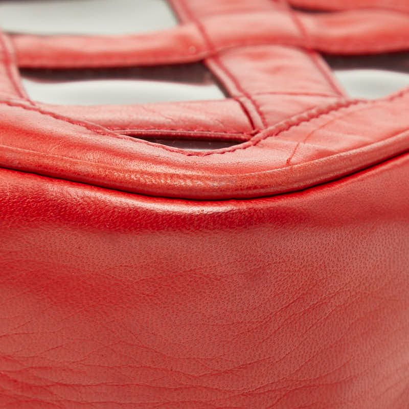 Chanel CC Logo Chain Shoulder Bag Tassel Red Lambskin Vinyl — view 4