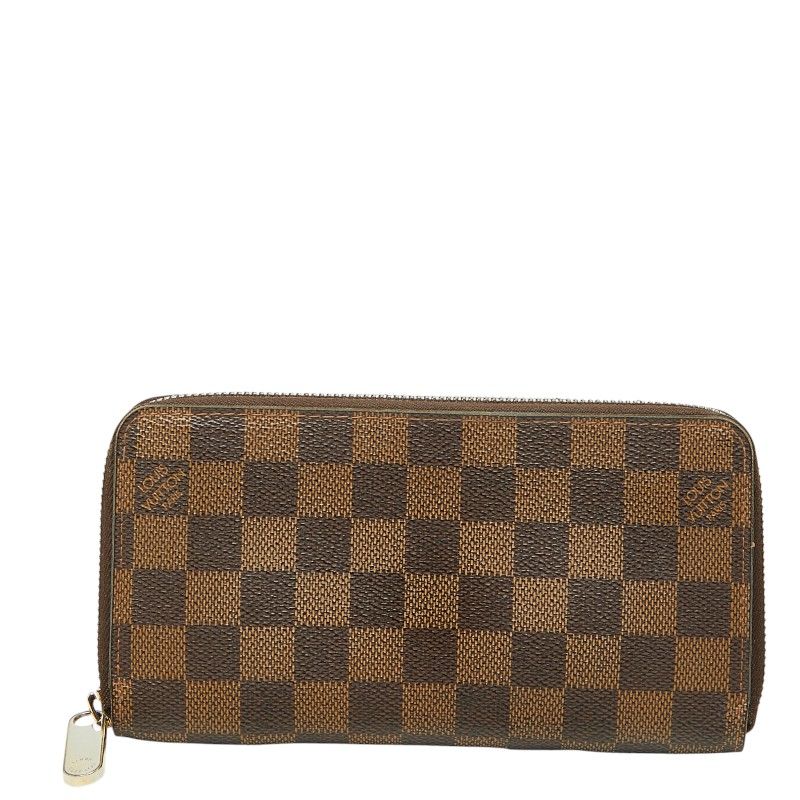 Louis Vuitton Damier Zippy Wallet Zip Around Brown Leather