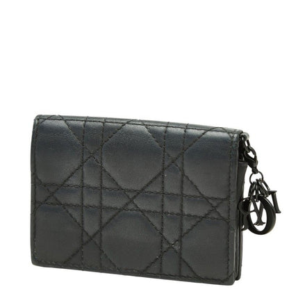Dior Cannage Lady Dior Bloom Card Case Holder Business Black Leather — view 2