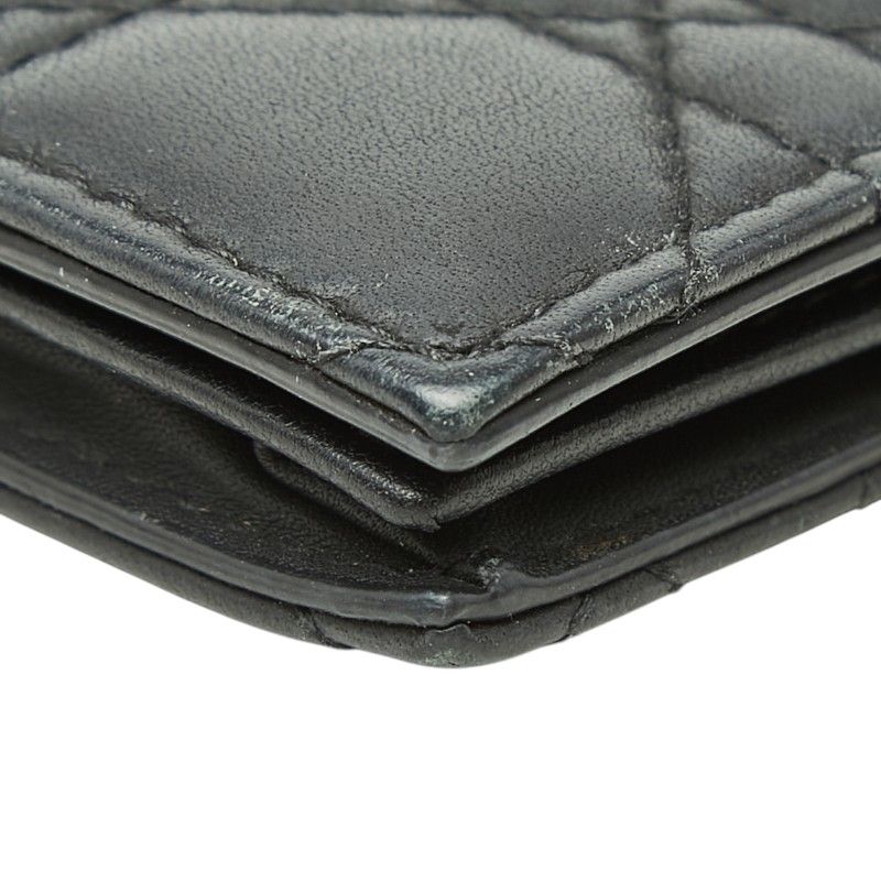 Dior Cannage Lady Dior Bloom Card Case Holder Business Black Leather — view 4