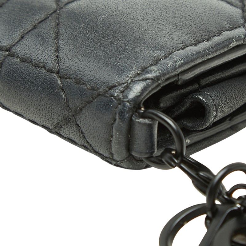 Dior Cannage Lady Dior Bloom Card Case Holder Business Black Leather — view 7