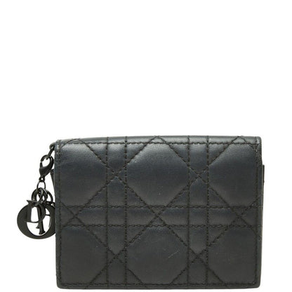 Dior Cannage Lady Dior Bloom Card Case Holder Business Black Leather