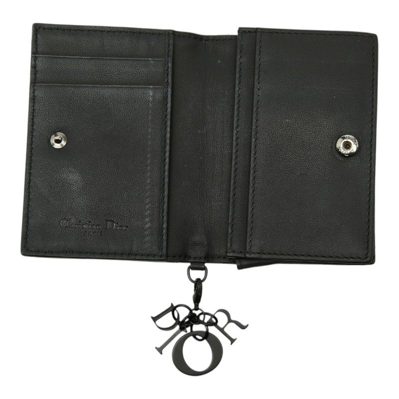 Dior Cannage Lady Dior Bloom Card Case Holder Business Black Leather — view 8